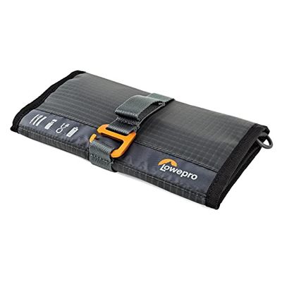 Lowepro GearUp Wrap, Travel Essentials fodral, resefodral för sladdar, kablar, USB-laddare och batterier, SD-fodral, smartphone-tillbehörsfodral, tillverkad av återvunnet tyg, grå