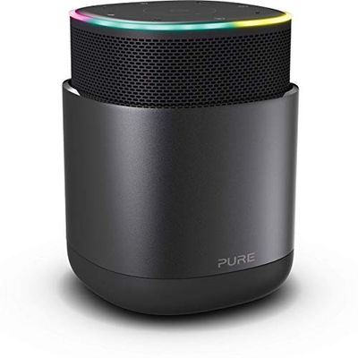 Pure Enceinte Bluetooth DiscovR de avec Alexa intégrée, Multiroom, Charge Rapide, Son à 360 degrés, Autonomie de 15h, Radios Via Internet et Désactivation Physique du Micro, Graphite/Noir
