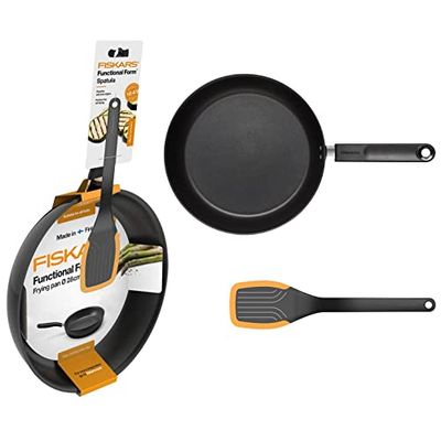 Fiskars keukenset, braadpan (Ø 28 cm) van aluminium, voor alle kookplaten, spatel (29 cm) van kunststof/siliconen, Functional Form, 1050764