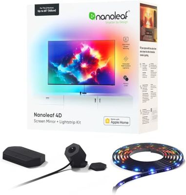 nanoleaf 4D Screen Mirror + 4M Lightstrip Kit for TV up to 65 inch / 165cm - LED RGB Strip Plus Camera, WiFi, Compatible Amazon Alexa Google Home Apple, White