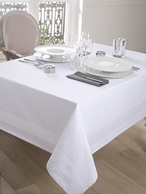 CALITEX Toalha de mesa damassee faixa cetim branca (150 x 250)