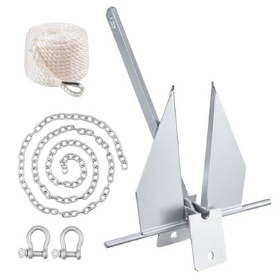 VEVOR Fluke Style Anchor Kit, 8 lbs thermisch verzinkt stalen kogelanker met 7,9 'ketting, 75' touw en twee 1 cm sluitingen, scheepsbootanker voor kleine schepen onder de 18', zeeën, rivieren en