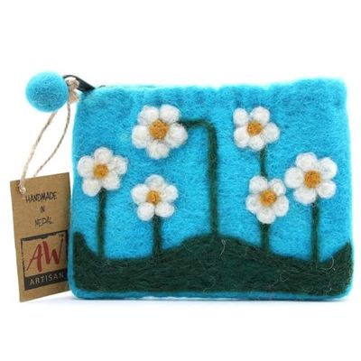 3x Natural Felt Zipper Pouch (ASST) - Flower Garden