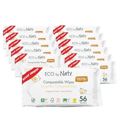 Eco by Naty Bezzapachowe chusteczki dla niemowląt - w 100% kompostowalne i na bazie roślin, dobre dla dzieci i wrażliwej skóry noworodków (12 x 56 |672 sztuk)