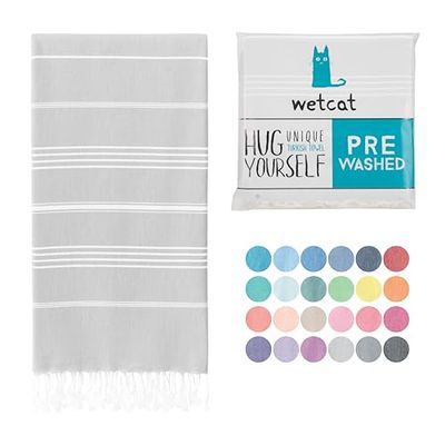 WETCAT Turkish Beach Towel Oversized 38x71 100% Cotton Sand Free Quick Dry Extra Large Light Travel Towel for Adults Beach Accessories Gifts - Light Grey