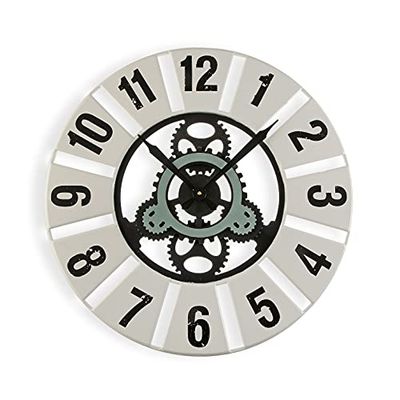 Versa, 18190850, Quilpie Reloj de Pared Silencioso Decorativo para la Cocina, el Salón, el Comedor o la Habitación, Medidas (Al x L x An) 60 x 4,5 x 60 cm, Madera y Metal, Color Blanco