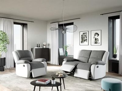 Loungitude - DETENTE - Canapé de Relaxation, Ensemble 2 +L1 Places - Manuel - en Simili/Microfibre - Gris/Blanc