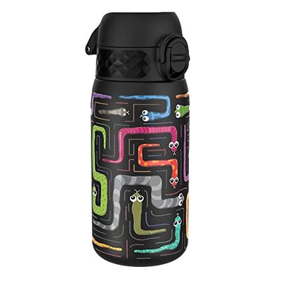Ion8 Botella Termica de Agua Acero Inoxidable para Niños, 320ml, a Prueba de Fugas, Fácil de Abrir, Cerradura Segura, Aptas para Lavavajillas, Asa de Transporte, Fácil de Limpiar, Diseño Serpientes