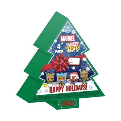 Funko Pocket Pop! Marvel - Groot - Tree Holiday Box 4 Pieces - Marvel Comics - Porte-clés - Mini-Figurine en Vinyle à Collectionner Porte-clés Fantaisie - Cadeau de Noël - Idée de Cadeau