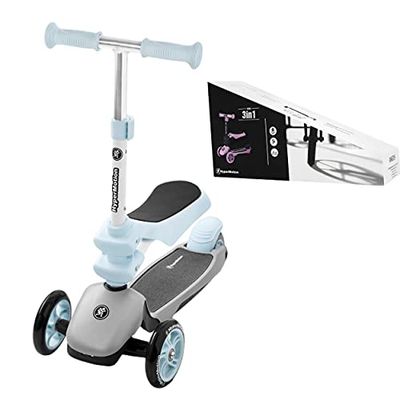 HyperMotion, Hulajnoga dla Dzieci, Balansowa Hulajnoga dla Najmłodszych, 3 w 1, Obciążenie do 20 Kg, Funkcja Jeździka, Regulowana Wysokość Kierownicy, Niebieska