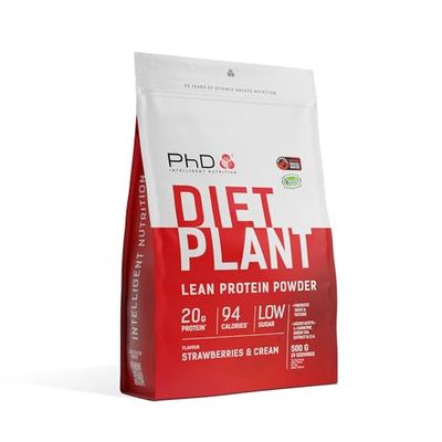 PhD Nutrition Diet Plant, Vegan Protein Powder Plant Based, Strawberries and Cream, High Plant Protein, 19 Servings Per 500g Bag