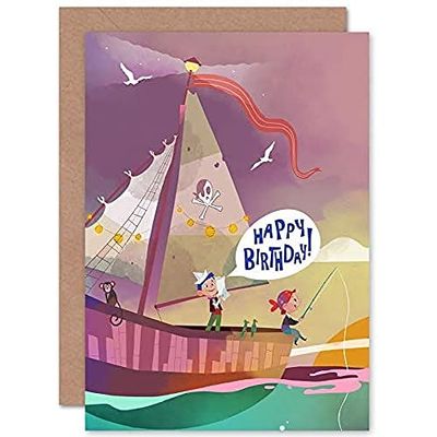 Wee Blue Coo Pirate Map Boys Birthday Card