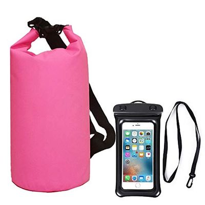 10 l waterdichte droogtas, verstelbare schouderriem, waterdrijftas + oversized waterdichte telefoonhoes, geschikt voor kajakken, boten, canoeing/vissen (roze)