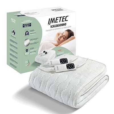 Imetec Scaldasonno Adapto Recreo, Matrimoniale 150 x 160 cm, Riscaldamento Rapido, Temperatura Costante e Personalizzata, Tessuto Anallergico Riciclato Lavabile, 2 comandi 6 Temperature, Made in Italy