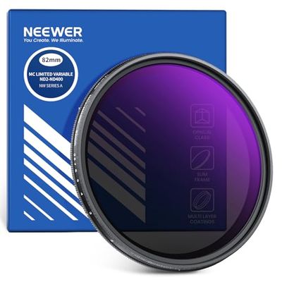 NEEWER Variabele ND2-ND400 Filter, Hard Stop Limited Verstelbare Neutrale Dichtheidsfilter met Multicoated Waterafstotend Krasbestendig Optisch Glas Slank Aluminium Frame, 82mm