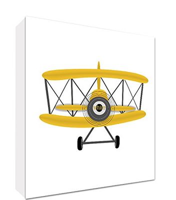 Feel Good Art PLANE3030-06R-ES - Lienzo Decorativo Grueso sólido afrontado, diseño avión, 76 x 76 x 4 cm, Color Amarillo/Blanco