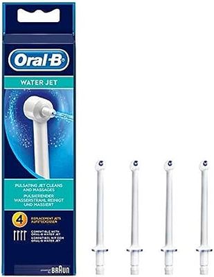 Oral-B Lot de 4 buses de rechange Oral-B WaterJet pour lavage bucco-dentaire et nettoyant interdentaire, pour un nettoyage complet des dents et un massage des gencives, blanches