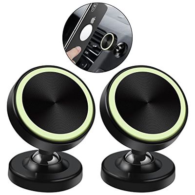 Vinabo 2 pack bärbar bilmagnethållare, magnetisk biltelefonhållare, smarttelefon bilhållare, magnetisk mobiltelefonhållare 360° rotation kompatibel för alla smartphones