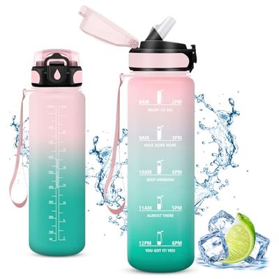 Vikaster Drinkfles voor fiets, waterfles met rietje, 1 liter, lekvrij, BPA-vrij, sportfles voor camping, yoga, gym, school, outdoor