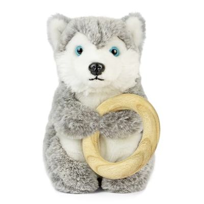 Living Nature Le Husky Bébé en Peluche | Inclut Un Anneau de Dentition | Animal de Compagnie Doux et Moelleux | Cadeau en Peluche pour Nouveau-nés et Bébés | Naturli Écologique