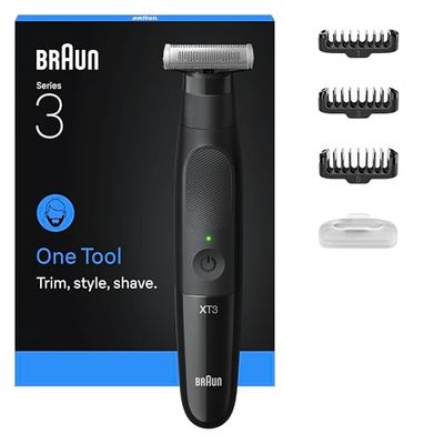 Braun Series X, Hybrid Electric Mens Trimmer for Face with Innovative 4D-Blade, Beard Trimmer WithTwo-Way Comb & Flex Head for Quick Grooming, Waterproof, Cordless 45-Minute Battery Run-Time, XT3100