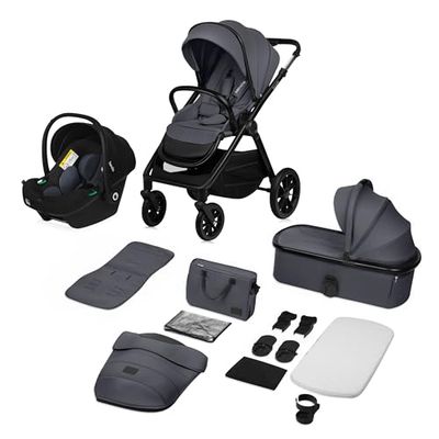 LIONELO LAYLA 3 i 1 kombibarnvagn, barnvagn, 0–48 månader till 22 kg, babybadkar upp till 9 kg, bilstol upp till 13 kg, AiryDots, 360° vridbara PU-hjul, komplett fjädringning, XXL täckbuggy