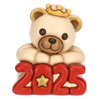 THUN, Teddy Happy New Year 2025 Ceramic, Red Version, Christmas Collection, Collectible Figurines, 6.5 x 6.8 x 8 cm