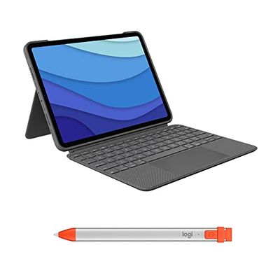 Logitech Combo Touch per iPad PRO da 11” (1a, 2a, 3a, 4a Gen - 2018, 2020, 2021, 2022) Custodia + Tastiera e Crayon per Tutti Gli iPad(2018 e Ver. SUCC.), ITA QWERTY - Grigio