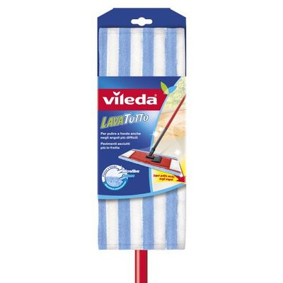 Vileda Lavatutto Sistema Lavapavimenti, con Panno in Cotone e Microfibra, Multiuso, Manico Telescopico, Rosso/Nero, 19 x 5 x 105 cm