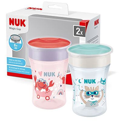 NUK Magic Cup Training Cup | 8+ Months | 230 ml | Leak-Proof 360° Drinking Rim | BPA Free | Red | Pack of 2