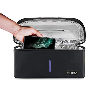 Celly Machine de stérilisation Universelle à Rayons UV (certifications), Sac désinfectant avec Rayons UV-C pour Smartphones et Accessoires, tablettes jusqu'à 8", Montres, Masques, Gants.