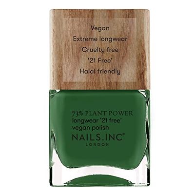 Nails.INC 73% Plant Power Nail Polish, Long Lasting Nail Color Lasts Up to 10 Days, Quick Drying, Cruelty Free, Vegan, 21 Free Formula, Wipe The Slate Green, (14ml)