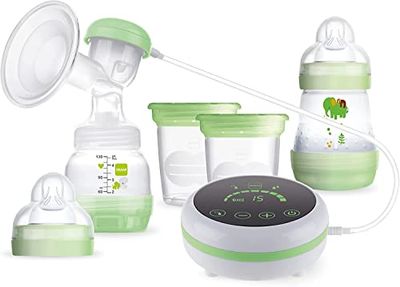 MAM | Tire-lait électrique et manuel – Tire-lait 2 en 1 avec 9 niveaux d’intensité et 5 heures d’autonomie – 2 biberons Easy Start anti-colique et 2 pots de conservation inclus