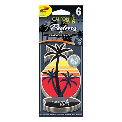 California Scents Palms, Car Air Fresheners for Hanging, Ice Scent, Set of 6 , New Car Smell, Strong Long-Lasting Fragrance, Eliminates Odour, Ideal for Car Detailing