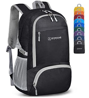 ZOMAKE Mochila Plegable Ligera de Senderismo Pequeña Mochilas Con Resistencia Al Agua 30L Para Hombre Mujer Viaje Trekking Deporte(Negro)