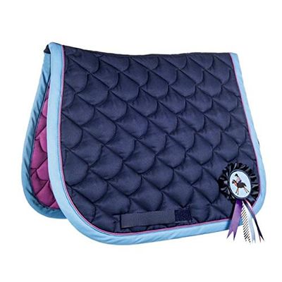 HKM SPORTS EQUIPMENT Funny Horses Funny Horses Tapis de Selle 2 en 1 Bleu foncé/Rose foncé Shetty