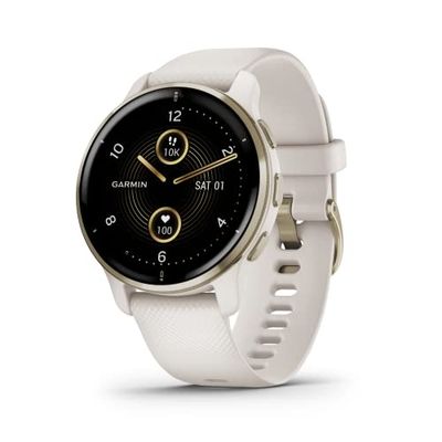 GARMIN Venu 2 Plus, Health Smartwatch, GPS, 1,3-inch AMOLED-Scherm, Gezondheidsfuncties, 25 Sport-Apps, Muziekopslag, Garmin Pay, Ongevallendetectie, Wit, Cream Gold (Gereviseerd)