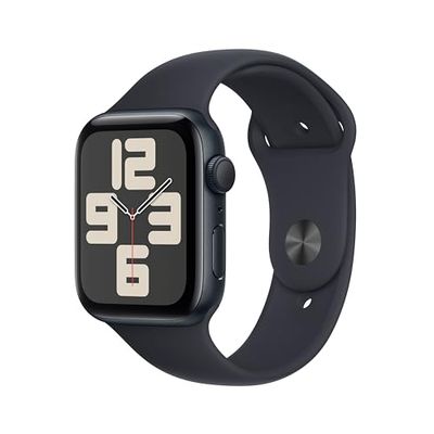 Apple Watch SE (2ª generazione, 2023) GPS 44 mm Smartwatch con cassa in alluminio color mezzanotte e Cinturino Sport mezzanotte - S/M. Fitness tracker, monitoraggio del sonno, Rilevamento incidenti