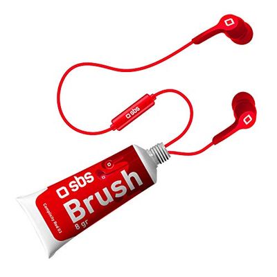 SBS Écouteur Brush stéréo en Tube de Peinture, câble Jack de 3,5 mm, Microphone intégré, Bouton à réponse, Couleur Rouge