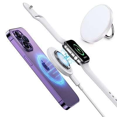 Mag-Safe Reisoplader, 3-in-1 draadloze oplader, compatibel met iPhone 15, 14, 13, 12 serie, iWatch, AirPods 3/2/Pro, magnetische ringhouder, inductief draadloos laadstation met afneembare kabel