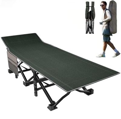 OVERMONT Lit de Camp Pliant - Lit de Camping Pliable 190 x 71 x 36 cm - Supporte jusqu'à 250 kg - Tissu Oxford 2400D avec Poche Latérale - Sac de Transport pour Camping Jardin Bureau - Noir/Gris