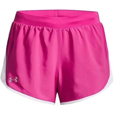 Under Armour Fly By 2.0 Running Shorts, Pantaloncini da Donna, Rosa Ribelle/Bianco/Riflettente, XL