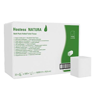 Hostess Natura, 8036, toalettpapper, 1 lager, vit, 32 förpackningar x 500 blad