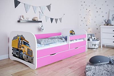 KOCOT KIDS Lit babydreams 2 Rose Camion : TIROIR, Matelas ET Barriere DE SECURITE Inclus 160/80 Jour, Bois d'ingénierie, 1 Personne