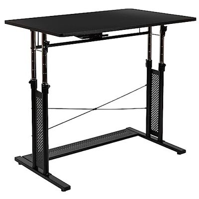 Flash Furniture In hoogte verstelbaar zittend om thuis kantoor bureau te staan, metaal, zwart, 39,3 cm B x 23' D x 27,2-35' H