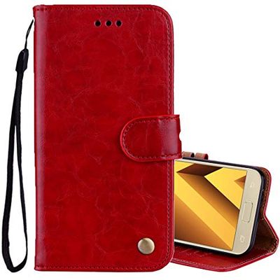 Carcasa de telefono for Sumsung Galaxy A5 (2017) Business Style Funda de Cuero con Textura Horizontal de Cuero con Tapa y Ranuras for Tarjetas y Billetera (Negro) (Color : Rojo)