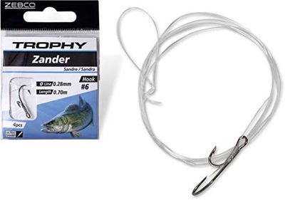 Zebco Hameçon de pêche Trophy Zander de qualité avec Bas de Ligne pré-attaché, argenté, 4
