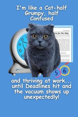 I’m like a Cat-half Grumpy, half Confused | and thriving at work…until Deadlines hit and vacuum shows up unexpectedly!: Meow Cat Figures Notebook - Wide Ruled Paper