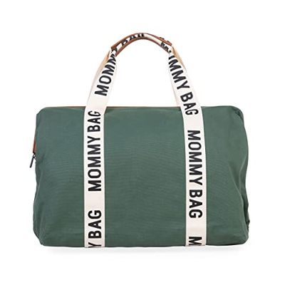 CHILDHOME, Mommy Bag, bolso cambiador, maternidad, bolso de viaje, gran capacidad, cambiador, correa ajustable, compartimentado, bolsillo térmico, abertura para la maleta, Signature Verde