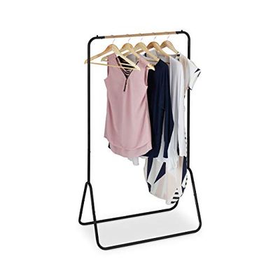 Relaxdays Clothes Rack, Metal, Open Coat Hanger, Jacket Holder, Space-Saving Wardrobe, Wood Look, 145 x 80 x 44cm, Black